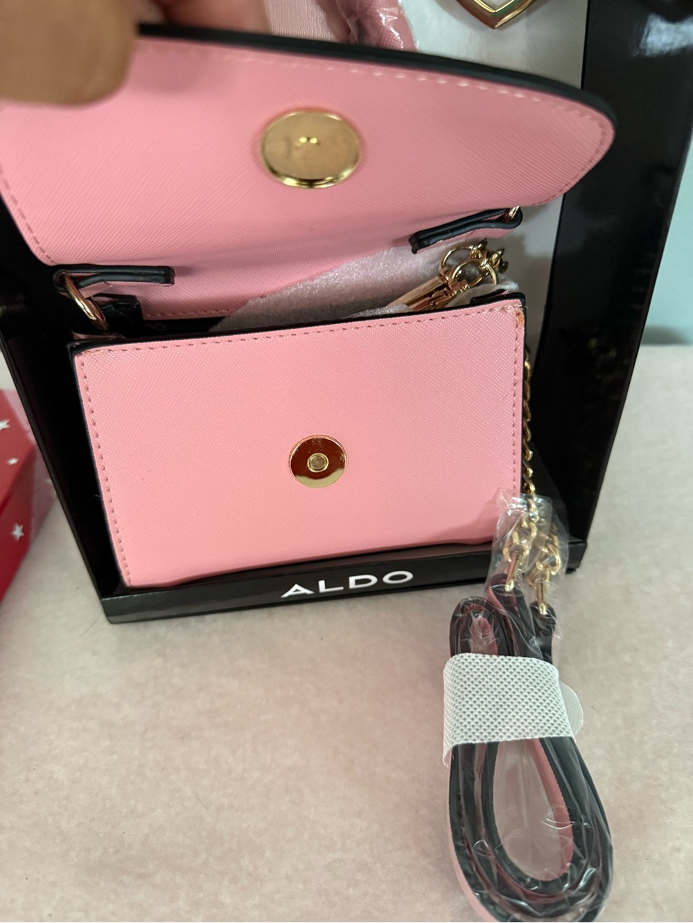 ALDO Pink Mini Top-Handle Bag with Gold Heart Keyring - Picture 5 of 11